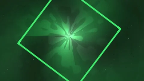 Geometric Green Light Diamond in Rotating Space with Neon Glare Stock Footage 328589067