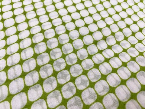 Geometric Green Rounded Square Print on White Cotton Textile Stock Photos