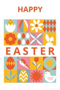 Geometric greeting card for Happy Easter with typography. Stock Illustration