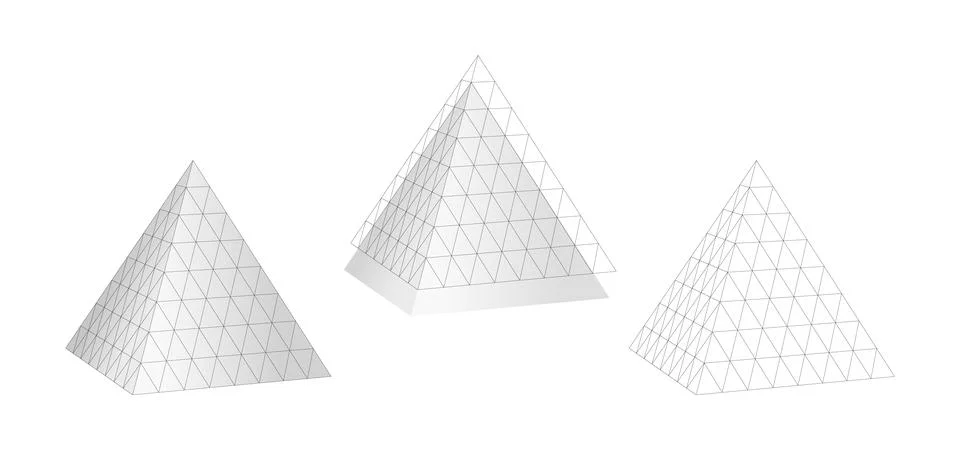 Geometric grid 3d pyramid. Gray triangle with monochrome mathematical digital Stock Illustration