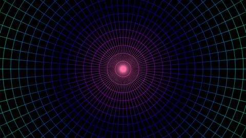 Geometric grid background with neon colored 80s styled mesh. Synthwave or Stockillustratie