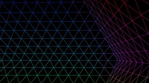 Geometric grid background with neon colored 80s styled mesh. Synthwave or Stockillustratie