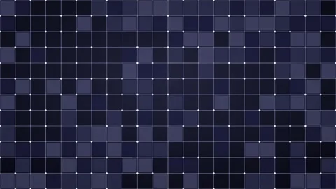 Geometric grid of blinking dark purple tiles and glowing pulsating white Stock Footage 344920911