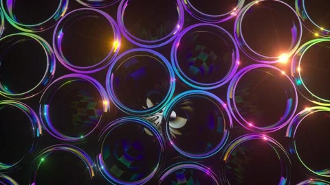 The geometric grid of circles moves close to the camera and you can see that Stock Footage 155773439