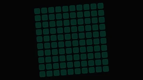 A geometric grid of glowing green squares arranged in a diamond pattern Stock Footage 339617860