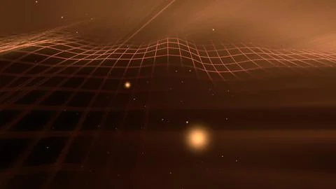 Geometric grid in three dimension space golden lights Stock Photos