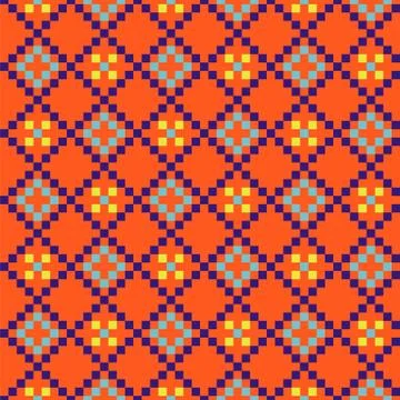 Geometric grided seamless orange pattern pixel blocks shapes texture. Stock Illustration