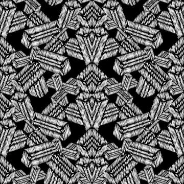 Geometric grunge tapestry seamless pattern. Embroiderey effects. 스톡 일러스트