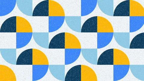Geometric half-circle pattern with blue orange yellow navy on textured whit.. Stock Illustration