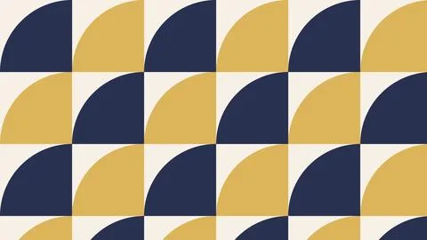 Geometric half-circle pattern with navy and mustard yellow squares abstract.. Stock Illustration
