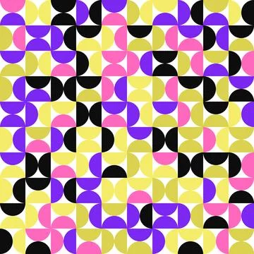 Geometric Half-Circles Tile Pattern in vivid joyful colors, seamless vector.. Иллюстрация