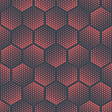 Geometric Halftone Pattern Dotted Hexagons Red Blue Abstract Tileable Background Stock Illustration