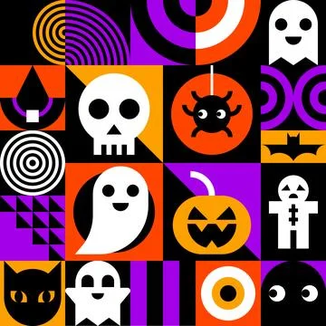 Geometric Halloween Icons Pattern Stock Illustration