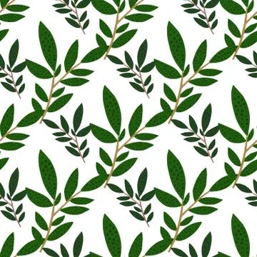 Geometric hand drawn forest foliage branches seamless pattern. Botanical back Illustrazione stock