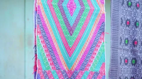 Geometric Handwoven Fabrics from Assam Stock Footage 344892049