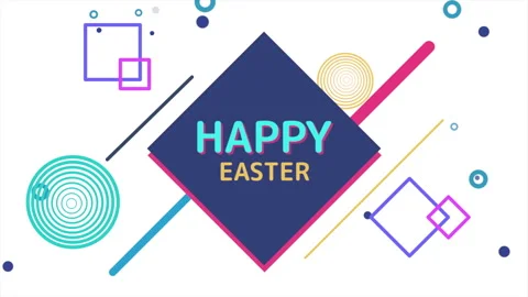 Geometric Happy Easter graphic design with blue and purple patterns Stock Footage 269007473