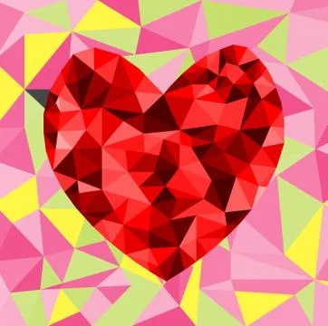 Geometric Heart Polygon Background . Retro triangle background. Stock Illustration
