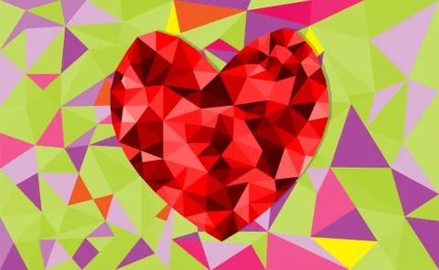 Geometric Heart Polygon Background . Retro triangle background. Stock Illustration