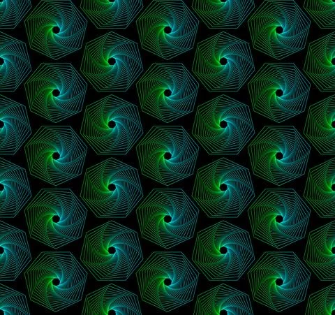 Geometric heptagon pattern with green &amp; blue lines Illustrazione stock