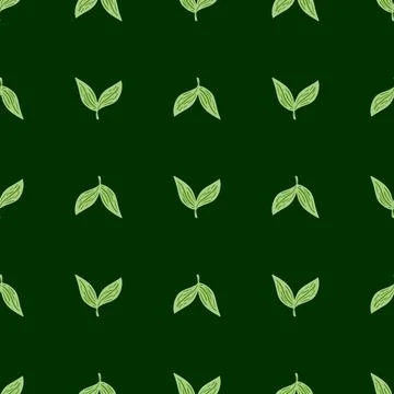 Geometric herbal seamless pattern with contoured simple leaf silhouettes. Fol Illustrazione stock