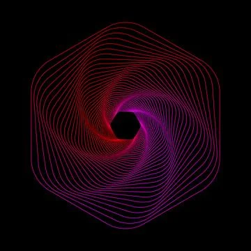 Geometric hexagon neon light wireframe with red pink gradient Stockillustratie