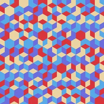 Geometric hexagon pattern abstract design with red blue beige colors Stock Illustration