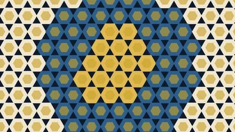 Geometric hexagon pattern with blue black and gold colors abstract design Stock Illustration