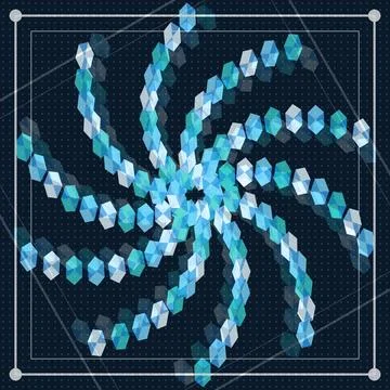 Geometric hexagon pattern explosion abstract design glowing teal blue white 库存插图