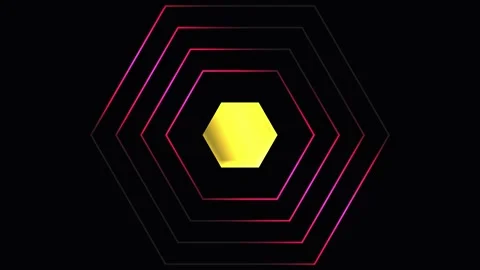 Geometric hexagon pattern pulsing with yellow light on a dark background Stock Footage 343482472