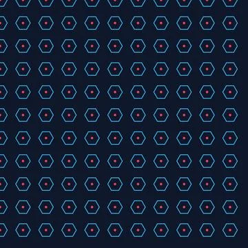 Geometric hexagon pattern with red dots on dark background Stock Illustration