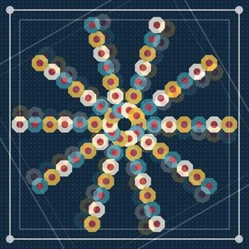 Geometric hexagon pattern starburst design with colorful overlapping shapes.. Stock Illustration
