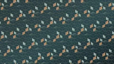 Geometric hexagon pattern with teal green orange and white colors seamless .. Stock Illustration