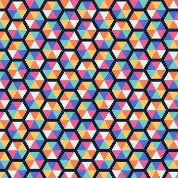 Geometric hexagon pattern with vibrant triangular shapes colorful abstract .. Stock Illustration