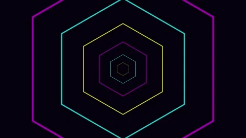 Geometric Hexagon Patterns pulsing with neon lights in dark abstract backgrou Stock Footage 340944035