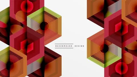 Geometric hexagon patterns, warm colors dominate. Modern design with layered 스톡 일러스트