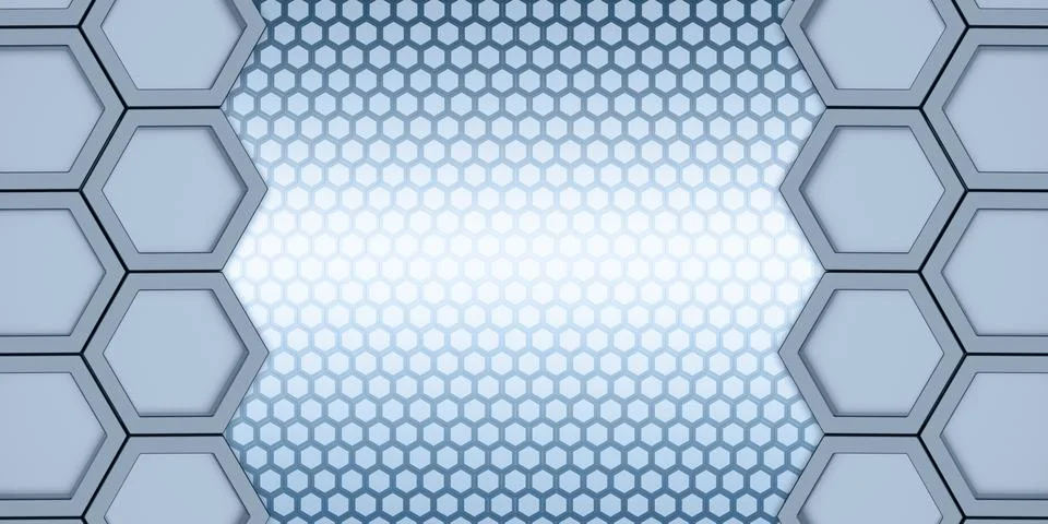 Geometric hexagon Polygon pattern Glossy hexagonal honeycomb 3D illustration Illustrazione stock