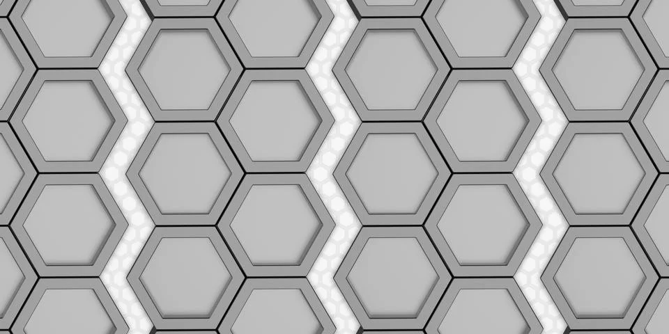 Geometric hexagon Polygon pattern Glossy hexagonal honeycomb 3D illustration Stock Illustration