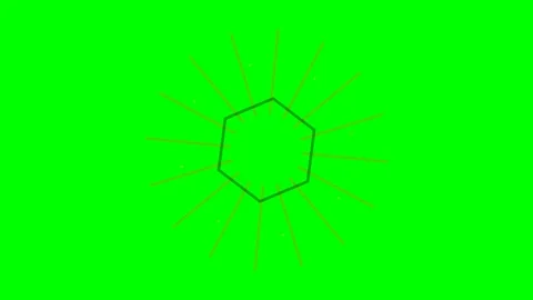 A geometric hexagon shape with radiating light bursts on green background Stock Footage 340266748