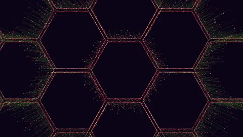 Geometric hexagonal pattern of intersecting blue and green lines Vídeos de archivo 292943666