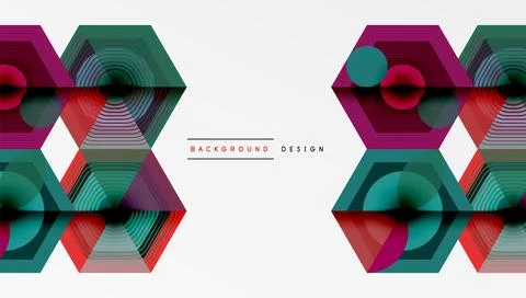 Geometric hexagons create vibrant pattern. Lines intersect, forming complex Stock-Illustration
