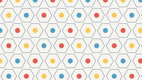 Geometric hexagons pattern with colorful dots on white background Stock Illustration