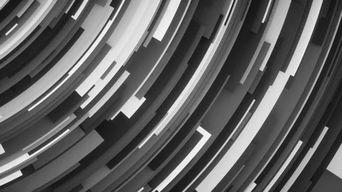 Geometric high tech flat curved black and white 4k background loop Stock Footage 143556467
