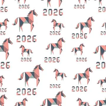 Geometric horse pattern with 2026 in modern design for year of horse backgrou Stock Illustration