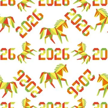 Geometric horse pattern with 2026 text on white background, suitable for Ne.. Stock Illustration