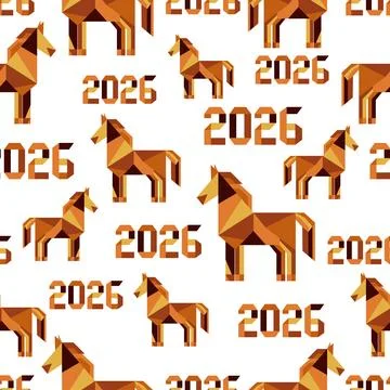Geometric horse pattern with numbers 2026 in seamless design, suitable for .. Stock Illustration