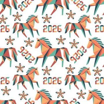 Geometric horse pattern with snowflakes and numbers on white background for.. Stock Illustration