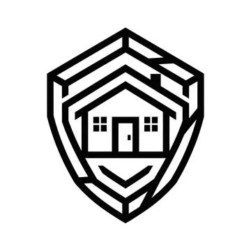 Geometric house inside a layered shield for home security. Stock Illustration