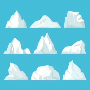 Geometric icebergs set. Floating blocks of ice in arctic ocean massive white Ilustração Stock