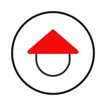 Geometric icon design featuring red triangle and semicircle within black ou.. Stock Illustration