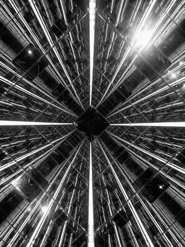 Geometric Infinity Mirror Light Installation Stock Photos